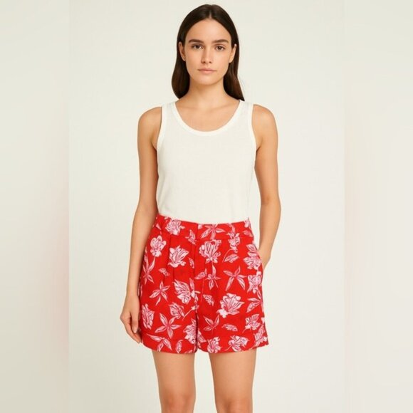 Joie Red Floral Linen Blend Shorts – Women’s Size 8 - Picture 1 of 10